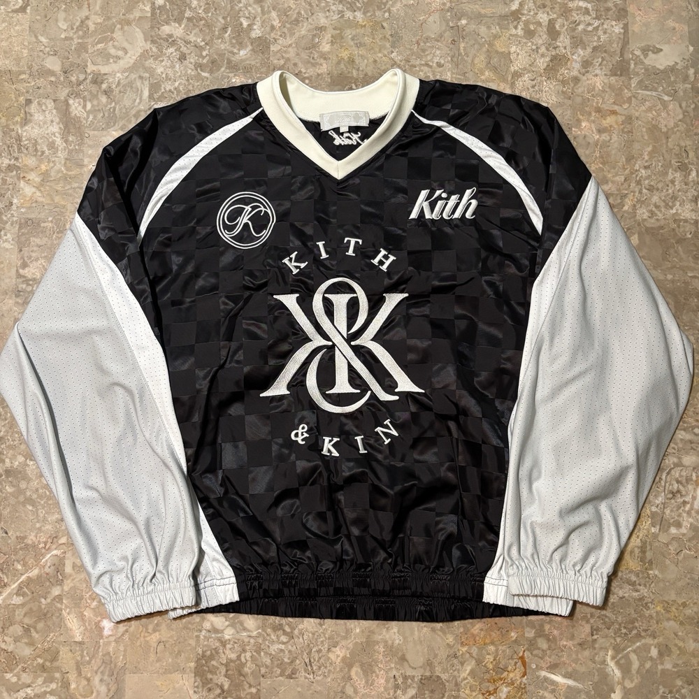 Kith Windbreaker Mens XS Black Checkered Satin Dayton Combo Kith And Kin